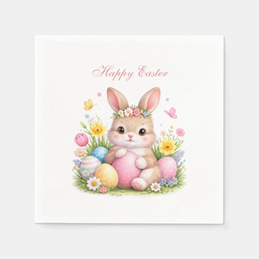 Cute Easter Bunny Rabbit Pink Blush Peony Servet (Voorkant)