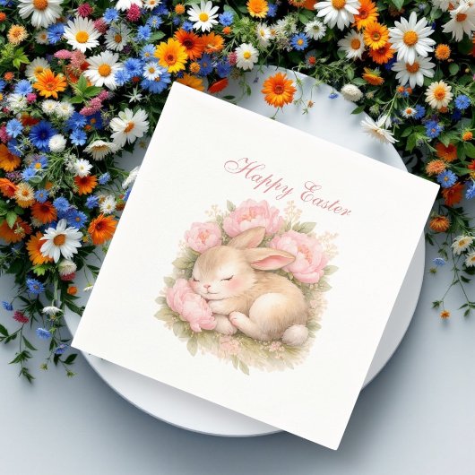 Cute Easter Bunny Rabbit Pink Blush Peony Servet