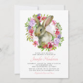 Cute Easter Bunny Rabbit Pink Floral Baby shower Kaart (Voorkant)
