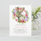 Cute Easter Bunny Rabbit Pink Floral Baby shower Kaart (Staand voorkant)