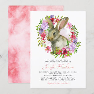 Cute Easter Bunny Rabbit Pink Floral Baby shower Kaart