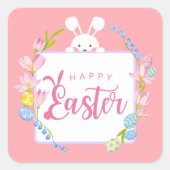 Cute Easter Bunny Rabbit Vierkante Sticker (Voorkant)