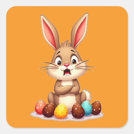 Cute Easter Bunny Sitting with Autocolante Vierkante Sticker (Voorkant)