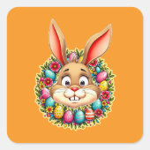 Cute Easter Bunny – Spring Flowers Autocolante Vierkante Sticker (Voorkant)