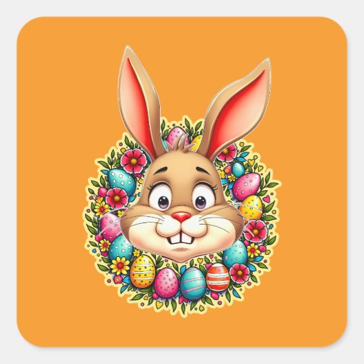 Cute Easter Bunny – Spring Flowers Autocolante Vierkante Sticker (Voorkant)