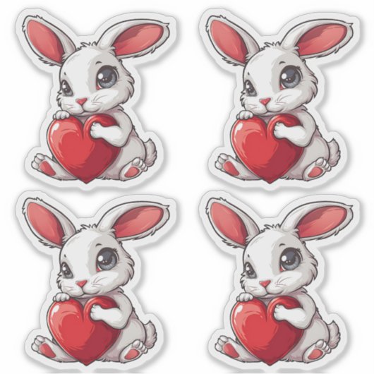 Cute Easter Bunny Sticker Rabbit Hugging Heart (Voorkant)