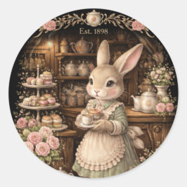 Cute Easter Bunny Tea shop- Cottagecore Rabbit  Ronde Sticker