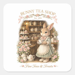 Cute Easter Bunny Tea shop- Cottagecore Rabbit  Vierkante Sticker