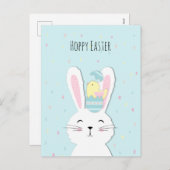 Cute Easter bunny turquoise background Feestdagenkaart (Voorkant / Achterkant)