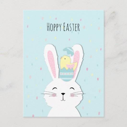 Cute Easter bunny turquoise background Feestdagenkaart (Voorkant)