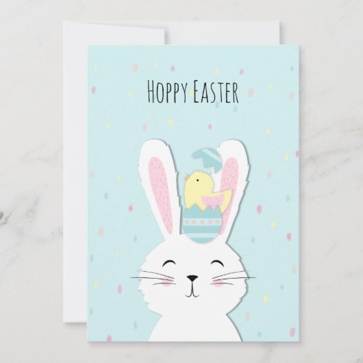 Cute Easter bunny turquoise background Feestdagenkaart (Voorkant)