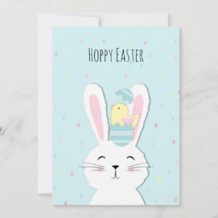 Cute Easter bunny turquoise background Feestdagenkaart