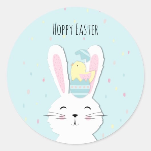 Cute Easter bunny turquoise background Ronde Sticker (Voorkant)