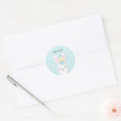 Cute Easter bunny turquoise background Ronde Sticker (Envelop)