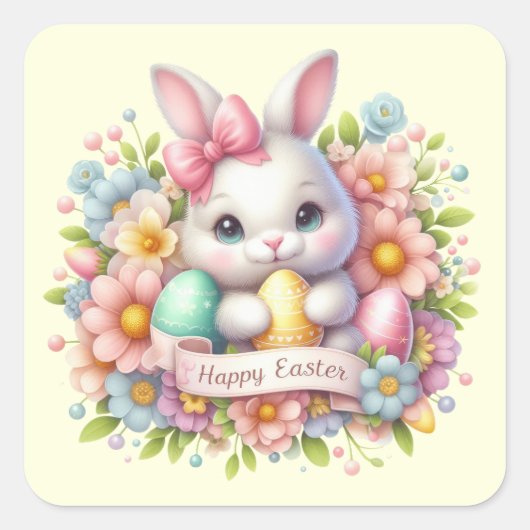 Cute Easter Bunny Vierkante Sticker (Voorkant)