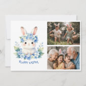 Cute Easter Bunny Watercolor Hydrangea 2 Photo Feestdagenkaart (Voorkant)
