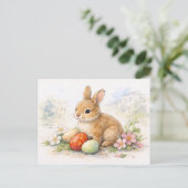 Cute Easter Bunny Watercolor Postcard Feestdagenkaart (Staand voorkant)