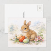 Cute Easter Bunny Watercolor Postcard Feestdagenkaart (Voorkant / Achterkant)