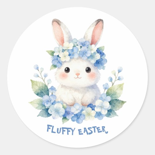 Cute Easter Bunny Watercolor with Hydrangea Ronde Sticker (Voorkant)