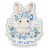 Cute Easter Bunny Watercolor with Hydrangea Sticker (Voorkant)