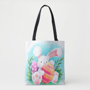 Cute Easter Bunny-Waterverf Canvas tas