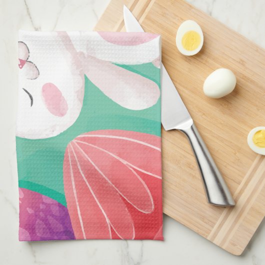 Cute Easter Bunny-Waterverf | Keukenhanddoek (Quarter Fold)