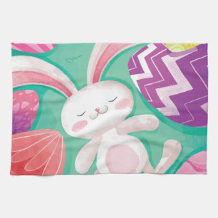 Cute Easter Bunny-Waterverf   Keukenhanddoek