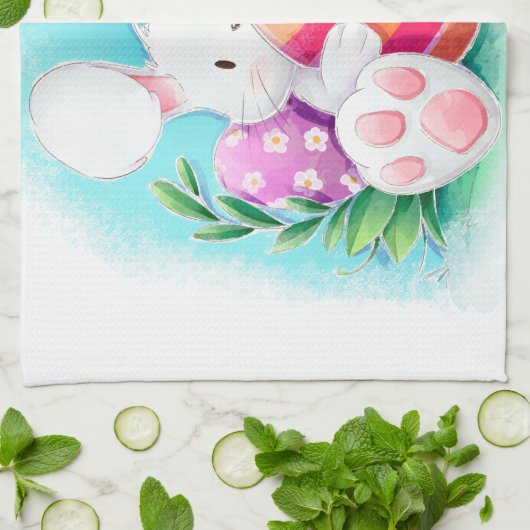 Cute Easter Bunny-Waterverf | Keukenhanddoek (Gevouwen)