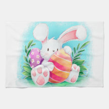 Cute Easter Bunny-Waterverf | Keukenhanddoek