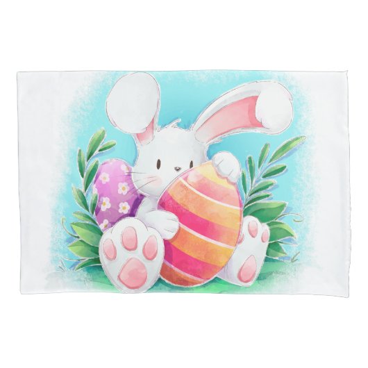 Cute Easter Bunny-Waterverf | Proefcase Kussensloop (Voorkant-Links)