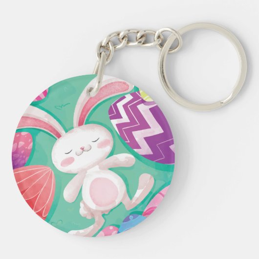 Cute Easter Bunny-Waterverf | Sleutelhanger (Achterkant)