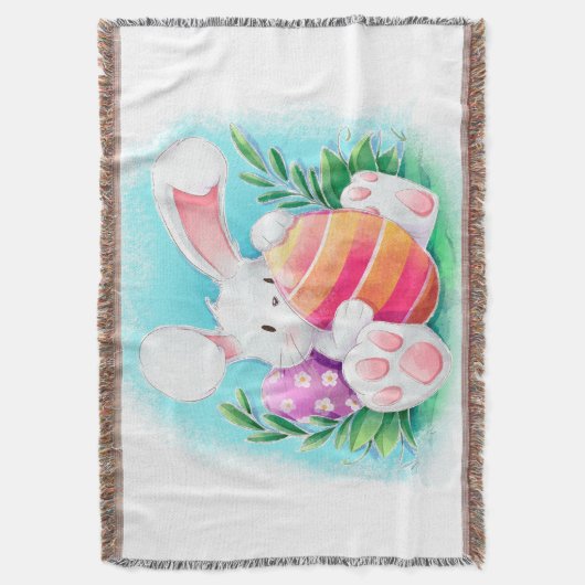 Cute Easter Bunny-Waterverf | Throw Blanket Deken (Voorkant Verticaal)