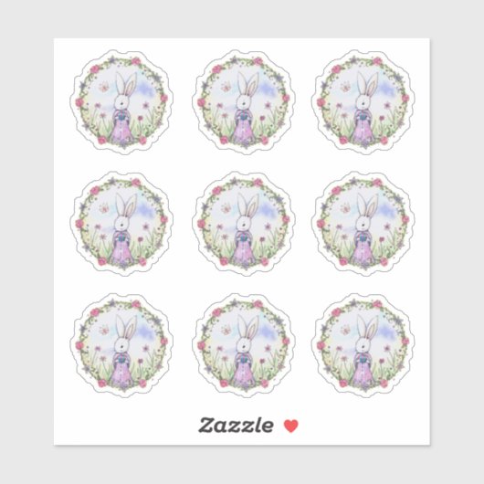 Cute Easter Bunny Whimsical Waterverf Art Sticker (Vel)