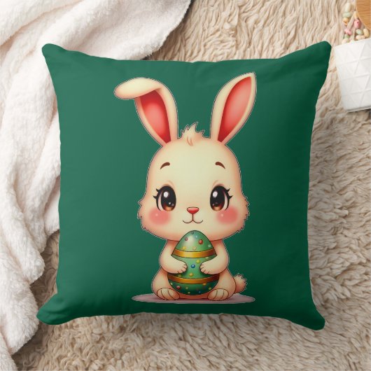 Cute Easter Bunny with Chocolate Egg almofada Kussen (Deken)