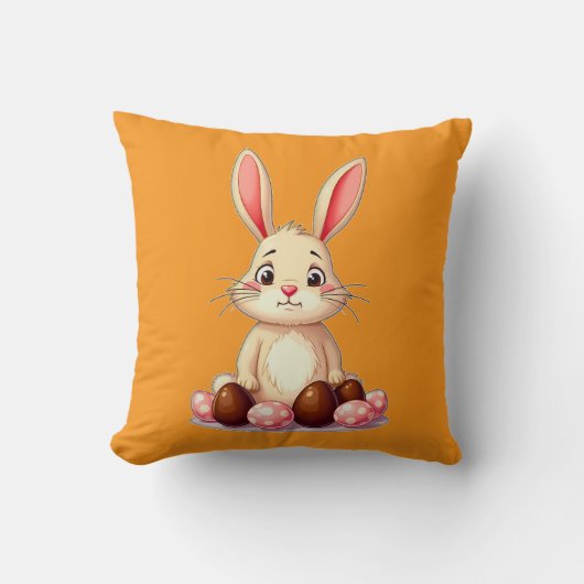 Cute Easter Bunny with Chocolate Eggs almofada Kussen (Voorkant)