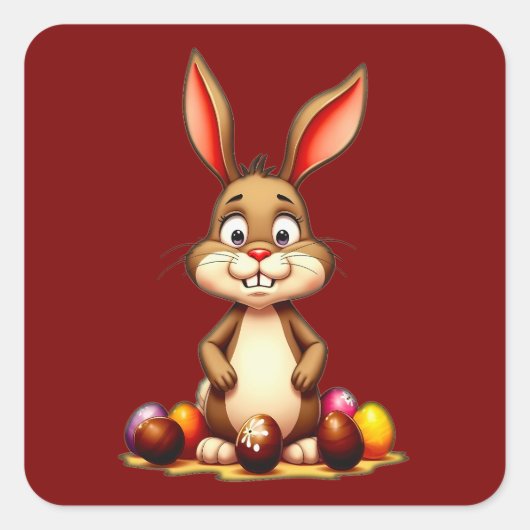 Cute Easter Bunny with Chocolate Eggs Autocolante Vierkante Sticker (Voorkant)