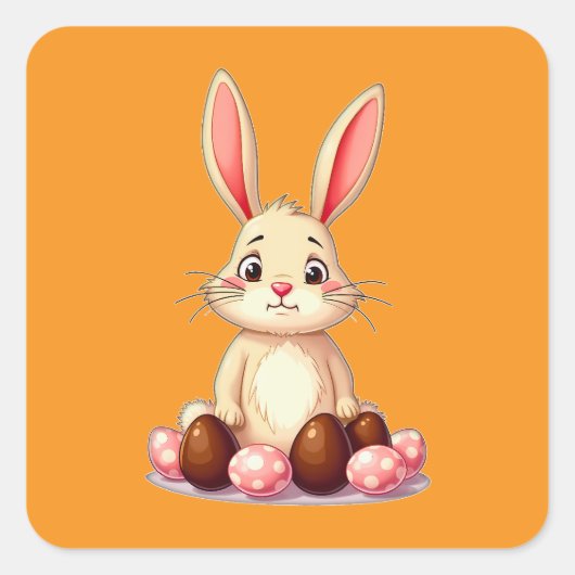 Cute Easter Bunny with Chocolate Eggs Autocolante Vierkante Sticker (Voorkant)