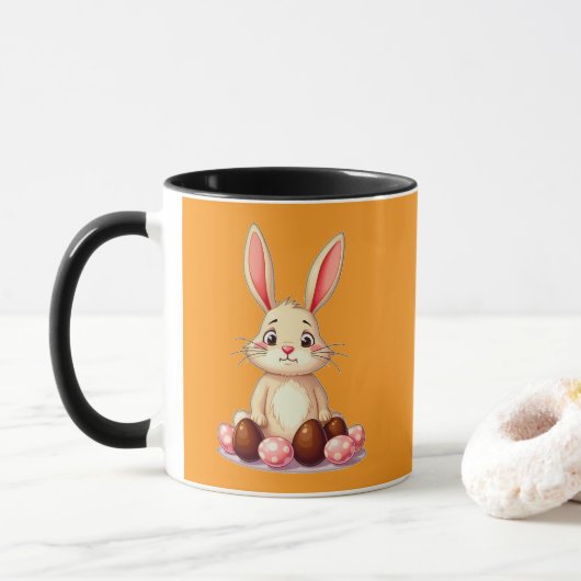 Cute Easter Bunny with Chocolate Eggs caneca Mok (Met donut)