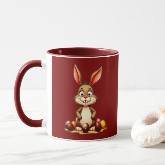 Cute Easter Bunny with Chocolate Eggs - caneca Mok (Met donut)