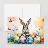 Cute Easter Bunny with Colorful Painted Eggs Briefkaart (Voorkant / Achterkant)