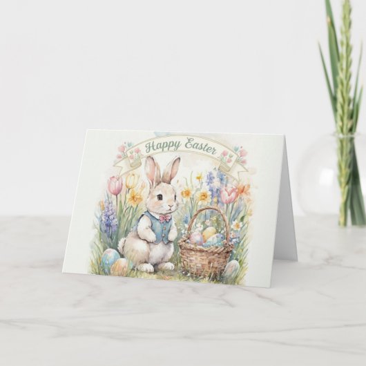 Cute Easter Bunny with Eggs Children's Holiday Feestdagen Kaart (Voorkant)