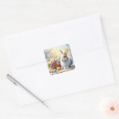 Cute Easter Bunny with Eggs - Pastel Spring Rabbit Vierkante Sticker (Envelop)