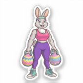 Cute Easter Bunny Workout Cartoon – Fitness Rabbit Sticker (Voorkant)