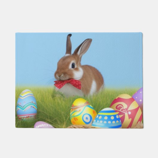 Cute Easter Bunnyfor voor een positieve stemming Deurmat (Voorkant)