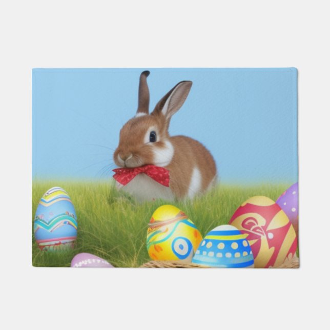 Cute Easter Bunnyfor voor een positieve stemming Deurmat (Voorkant)