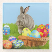 Cute Easter Bunnyfor voor een positieve stemming G Glazen Onderzetter (Voorkant)