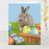 Cute Easter Bunnyfor voor een positieve stemming Kaart (Gele Bloem)
