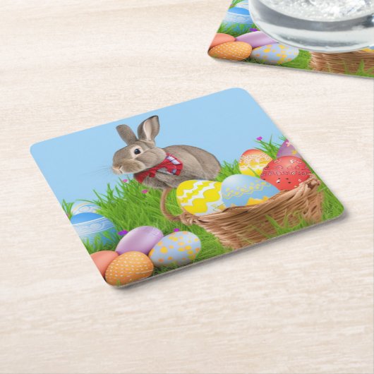 Cute Easter Bunnyfor voor een positieve stemming Kartonnen Onderzetters (Schuin)
