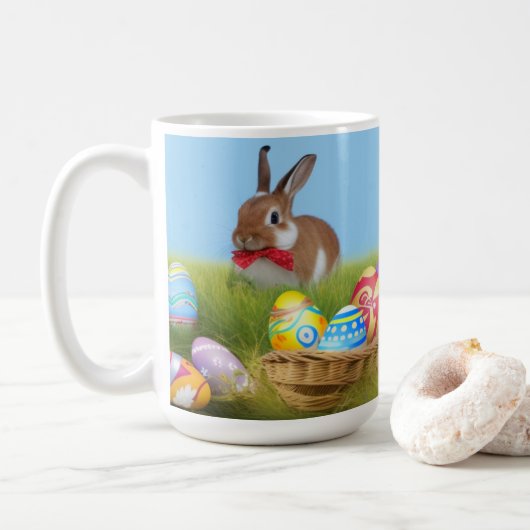 Cute Easter Bunnyfor voor een positieve stemming Koffiemok (Met donut)