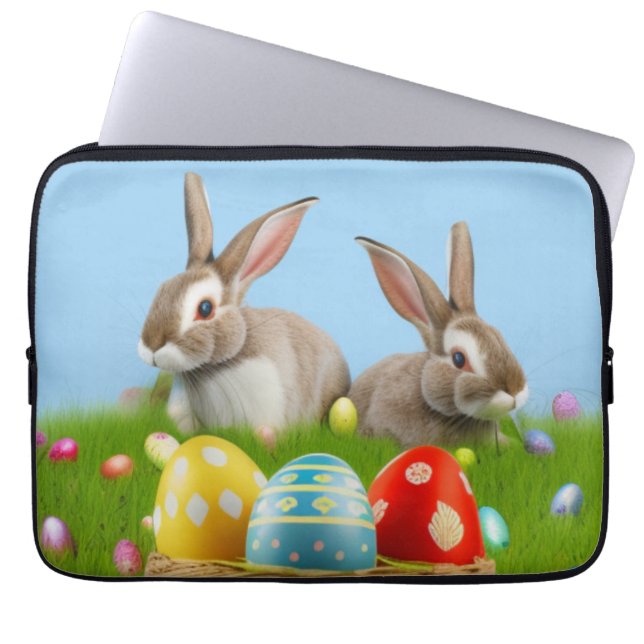 Cute Easter Bunnyfor voor een positieve stemming Laptop Sleeve (Voorkant)